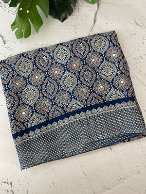 Semi modal silk saree with mirror work - MMB501 DarkBlue