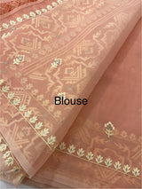 Semi organza saree with embroidery  - MSH124 Pastel Peach