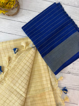 Linen checks saree with zari border MLS9766