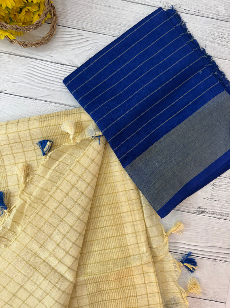 Linen checks saree with zari border MLS9766