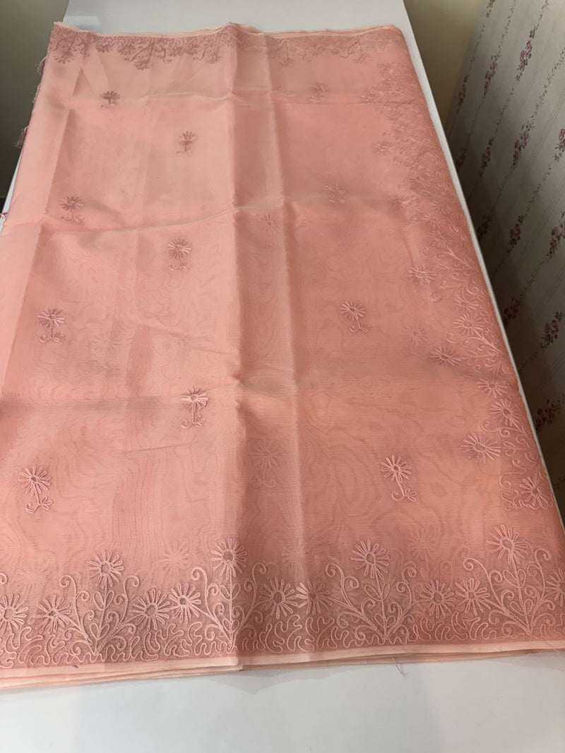 Semi organza saree with lace embroidery MSH117- PastelPeach