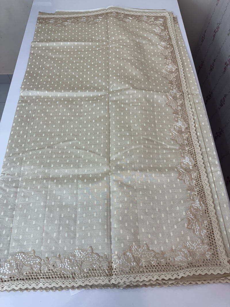 Cutwork blended tussar saree   - Cream MS5222