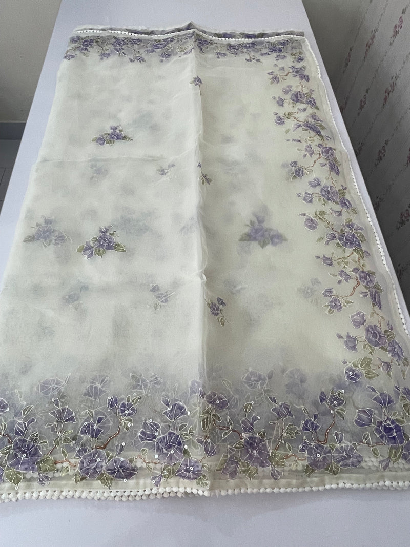 Organza saree with prints & hand embriodery work MS15333