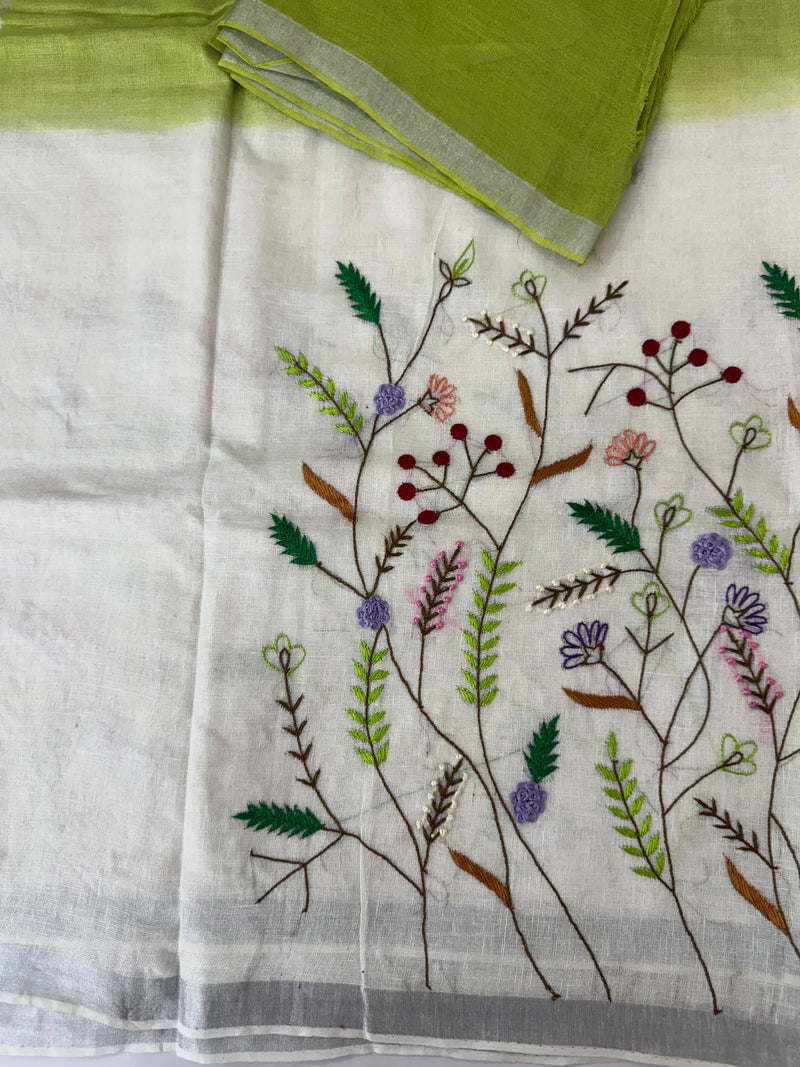 Linen blend Saree with hand embriodery MLS611