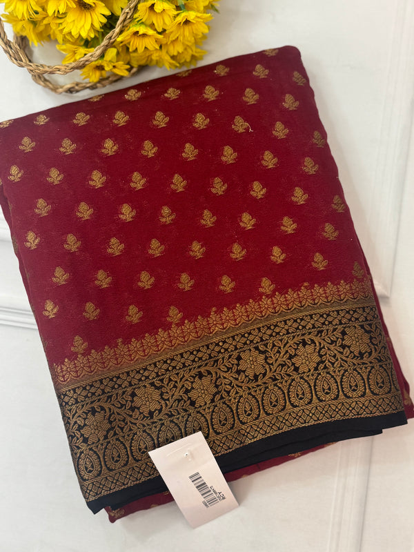 Soft chiffon Georgette saree with brocade blouse - MS8854 Maroon to Black