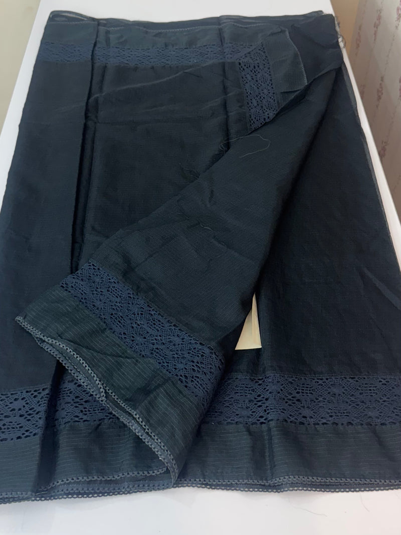 Kota saree with crochet work and lace border MCJ879 Black