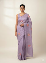 Soft kota checks saree with embroidery - SVPIRR Lavender