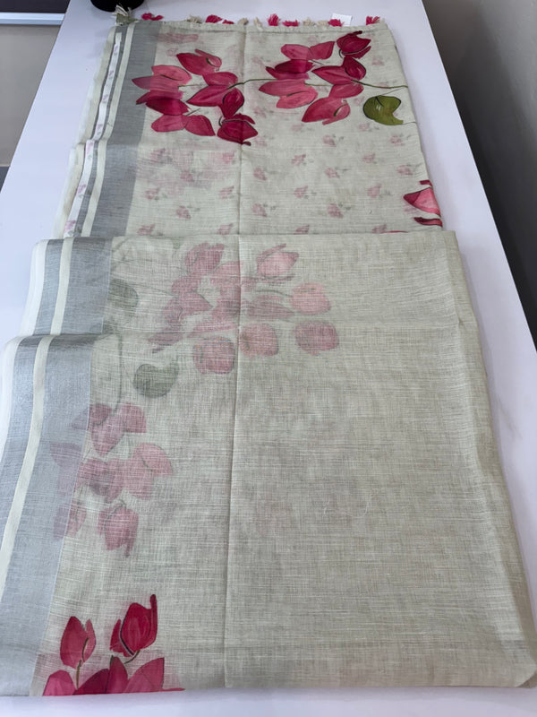 Printed Semi Linen saree  MLS227