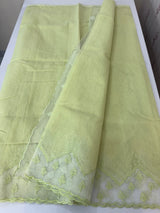 Khadi Linen saree with net applique borders MSH247 PistaGreen