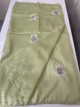Soft crush Organza saree with applique work MBS679- PastelDustyGreen