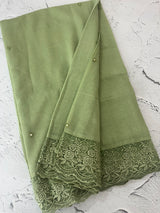 Soft crushed chanderi crepe silk saree with lace borders MLS466