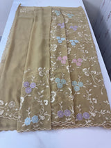 Pure Georgette saree with embriodery and applique work MS15567 DarkBeige