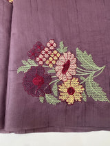 Blended tussar silk saree with embroidery - MS90654 Mauve