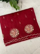 Kota checks saree with embroidery MS764 Maroon Red