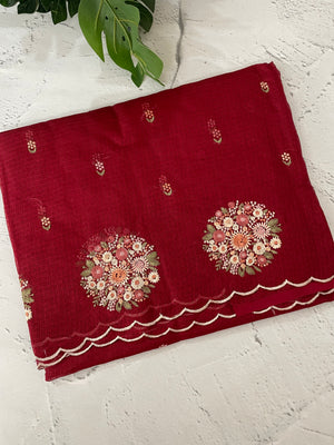 Kota checks saree with embroidery MS764 Maroon Red