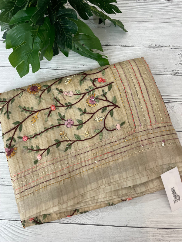 Handworked Blended tussar silk saree with handworked blouse MS90543