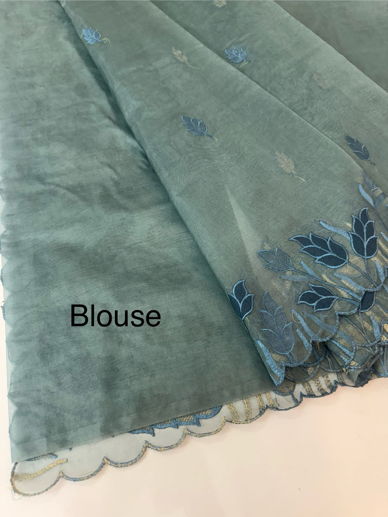 Viscose Organza saree with applique work-MSH103 MidnightBlue