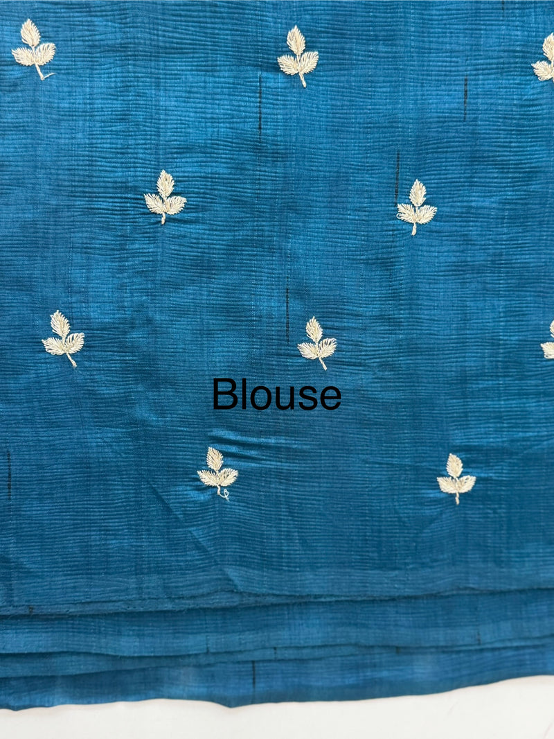Crushed Blended tussar silk saree with embroidery- SNFCYEY