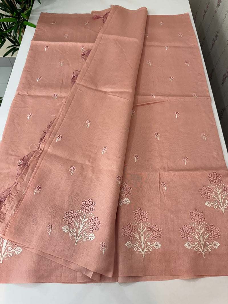 Cutwork blended tussar saree SJCV41 PinkPeach