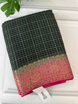 Chiffon Georgette saree with zari weaving  MCJI102 DarkGreen & Pink