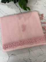 Premium Moonga checks saree with Hand Chikankari work  MSH246 Pink