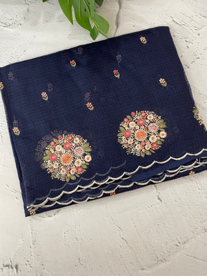 Kota checks saree with embroidery MS7645 DarkBlue