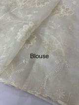 Glass organza saree with applique work- MSHW229- Off White
