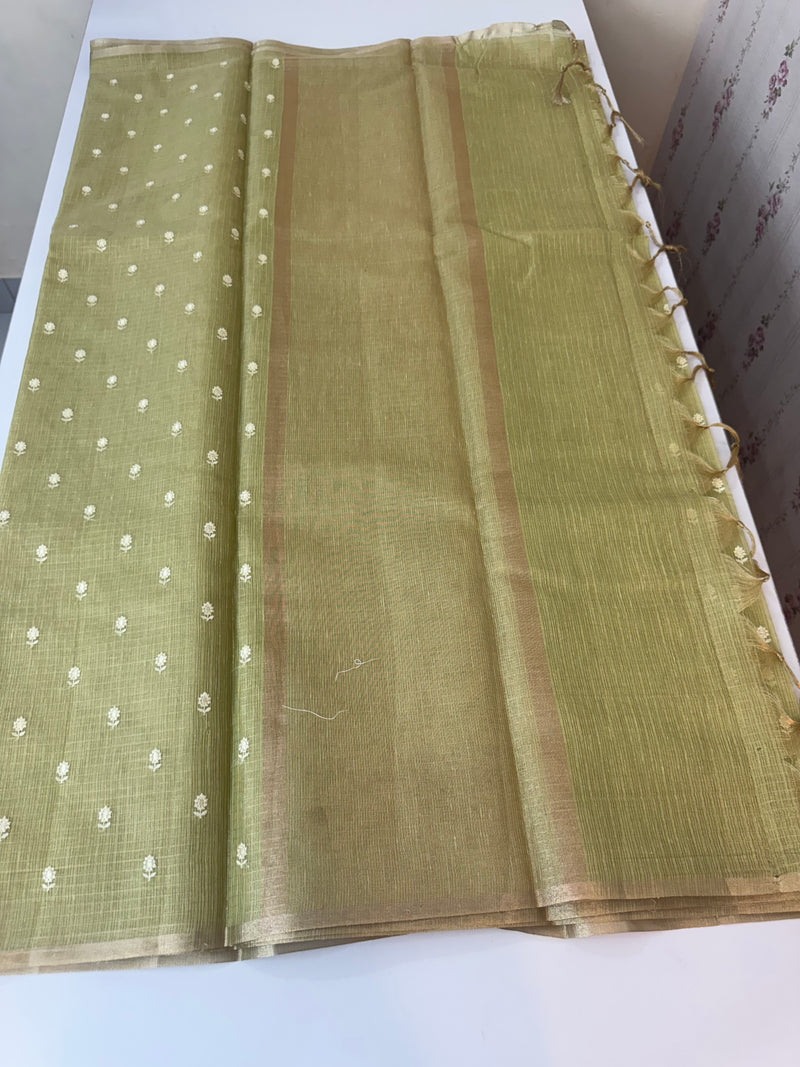 Tissue Silk embriodery saree MS49888- DuskyGreen