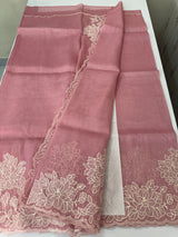 Tissue mix soft Organza saree with applique work MSCK38 Pink