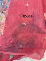 Digital printed semi Linen Saree MLS711 - PeachPink
