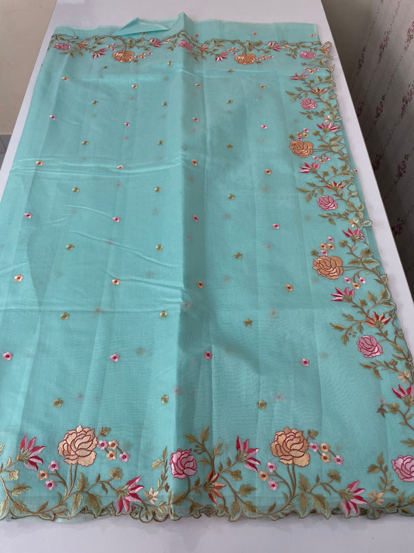 Mul chanderi saree with embriodery borders MSH113