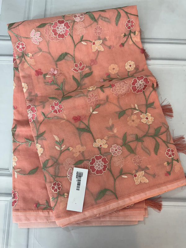 Kota Supernet embriodery saree SSPNERM Peach