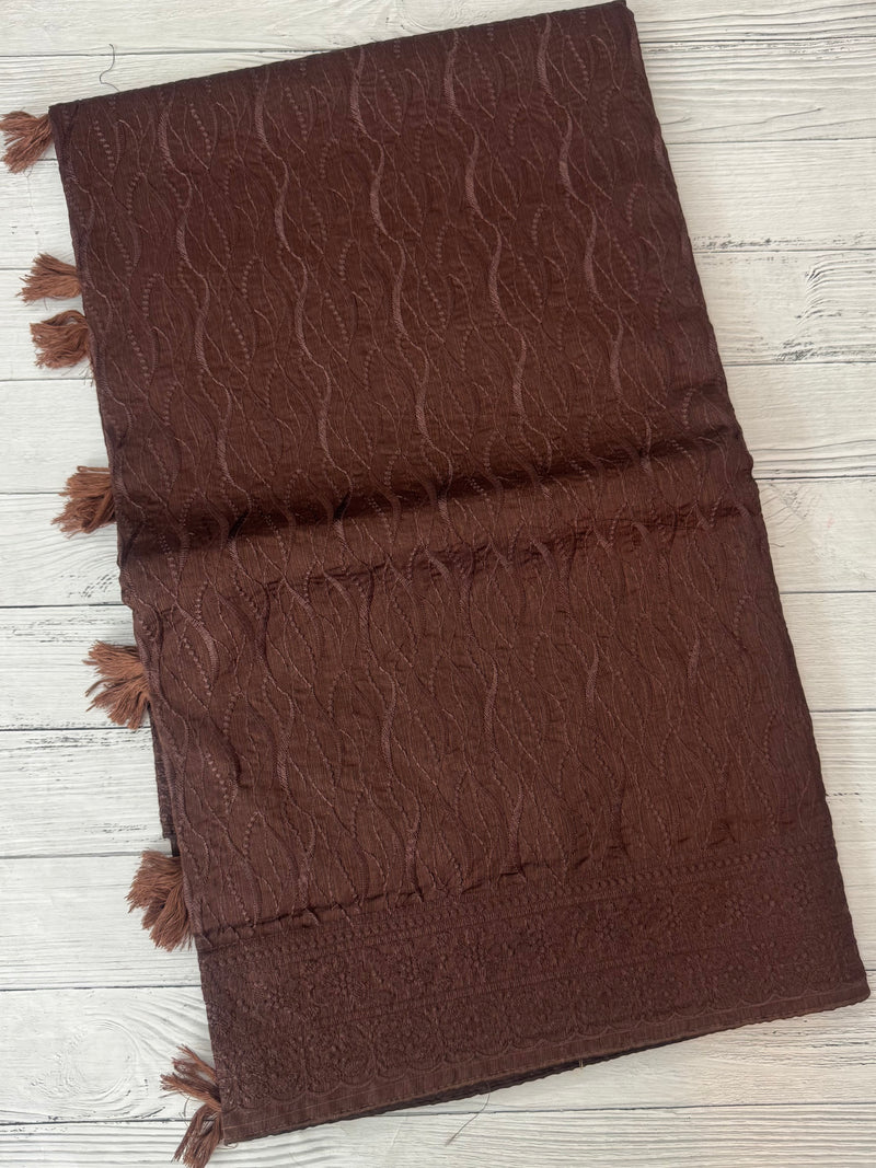 Blended tussar saree with thread work MTS9078 - DarkBrown