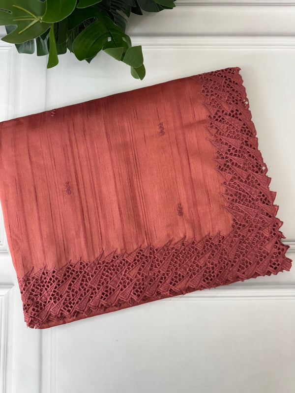 Blended tussar saree with cutwork - MSHK131 Brick