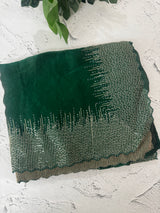 Soft Velvet Organza saree with embroidery borders - MOS4377 BottleGreen