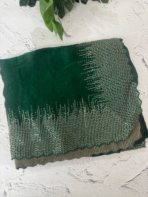 Soft Velvet Organza saree with embroidery borders - MOS4377 BottleGreen