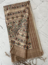 Madhubani Printed Semi tussar silk saree with Kanta work MBT6877 (4)