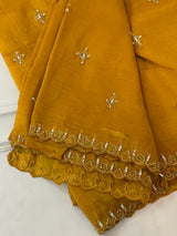 Handworked crush chiffon-georgette saree with sequence and cutbeads MGTS1131 BlusihGreen
