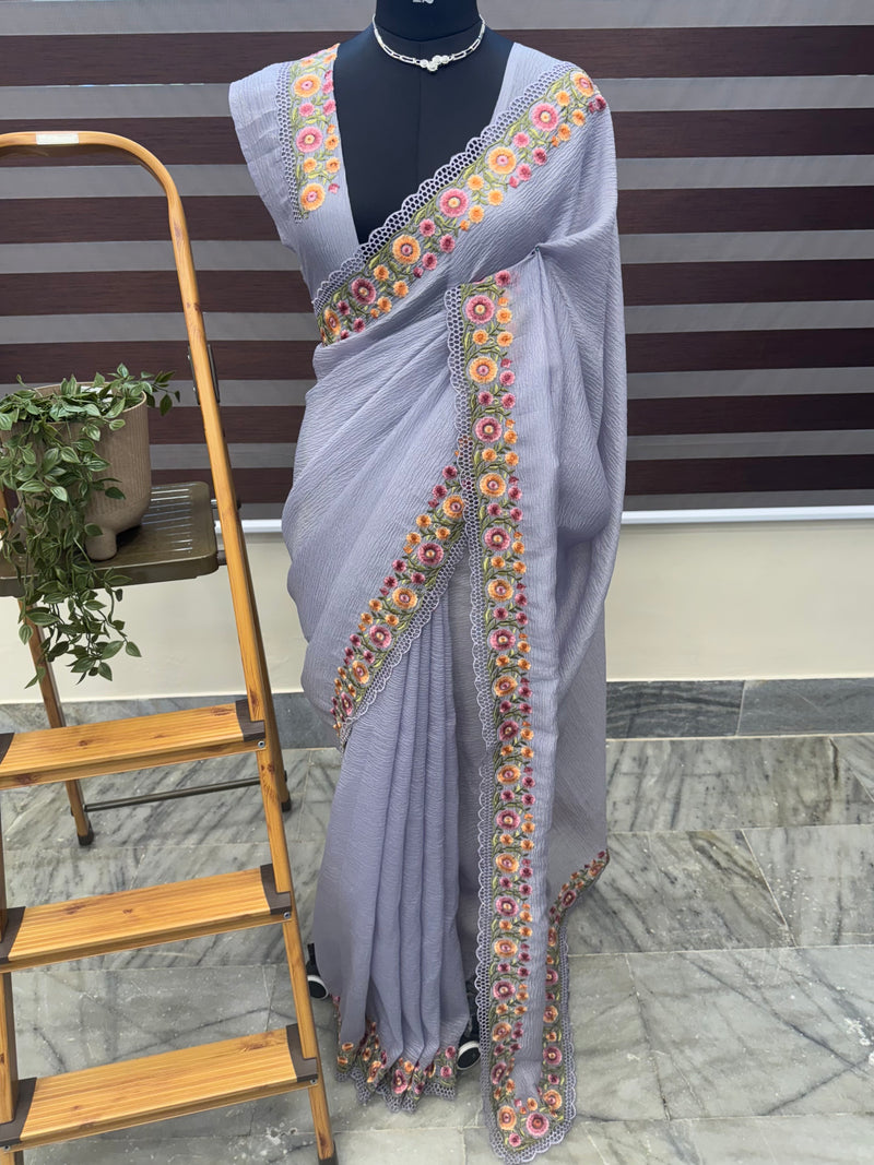 Cutwork crush georgette saree FKSF80