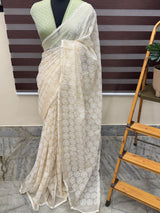 Phulkari Kota embroidery saree - MPKS635 Offwhite