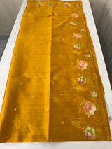 Crushed Blended tussar silk saree with embroidery- MTS355 - Mustard