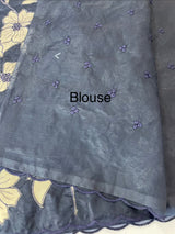 Semi organza saree with tissue applqiue work - MSH931 DarkBlue