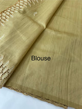 Blended tussar saree with cutwork border- MSHK691 - Chikoo