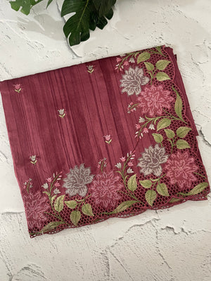 Cutwork Semi tussar saree with cross stitch embroidery MTSS855