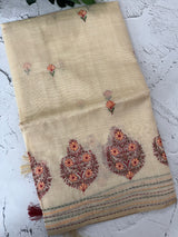 Semi chanderi saree kanta embriodery MSF590 - Cream