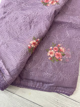 Soft kota checks saree with embroidery - SVPIRR Lavender