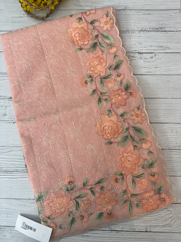 Phulkari NetKota embroidery saree - MPKS905 PastelPeach