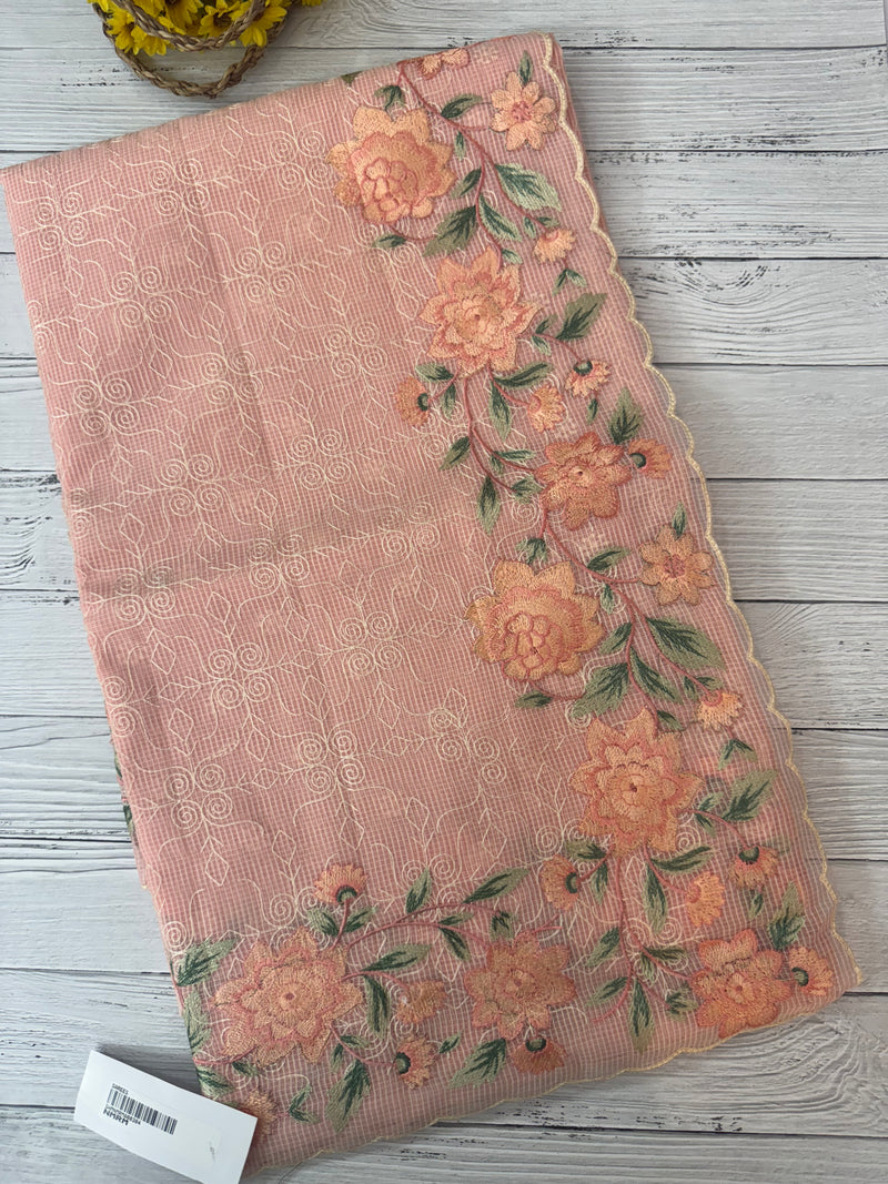 Phulkari NetKota embroidery saree - MPKS905 PastelPeach