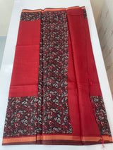 Soft semi Chanderi saree with zari border MS9871 Maroon & Black