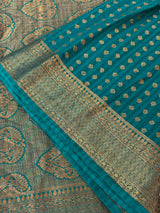 Crepe Banarasi viscose Georgette saree with brocade blouse MS953211- TealGreen